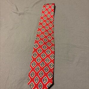 Polo by Ralph Lauren Red and Gold Geometric Tie hand made silk